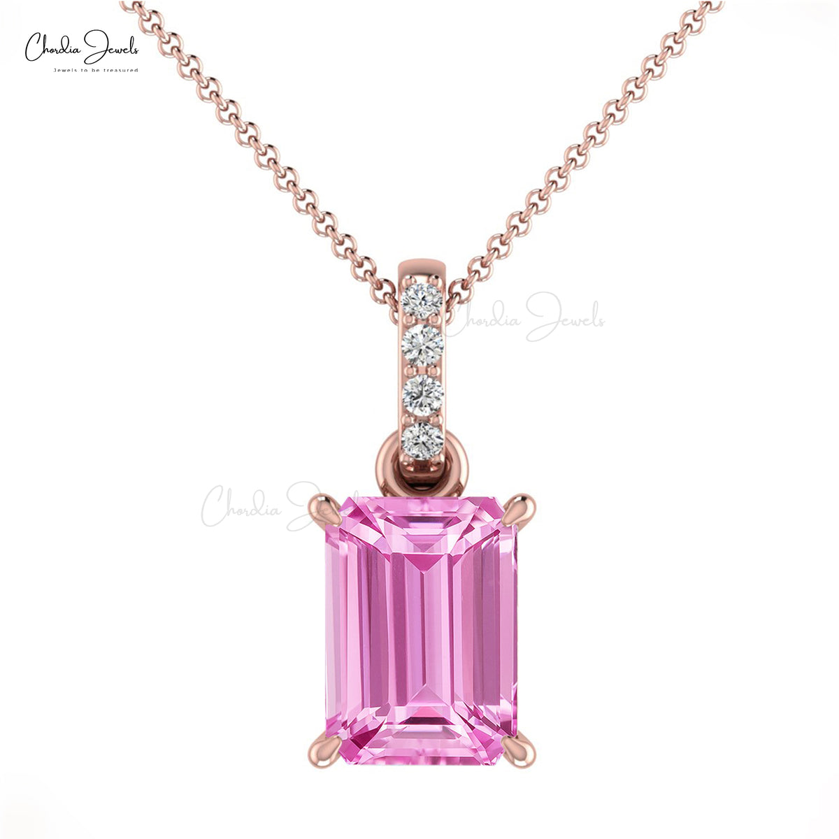 Natural Pink Sapphire Emerald Cut Pendant 14k Solid Gold