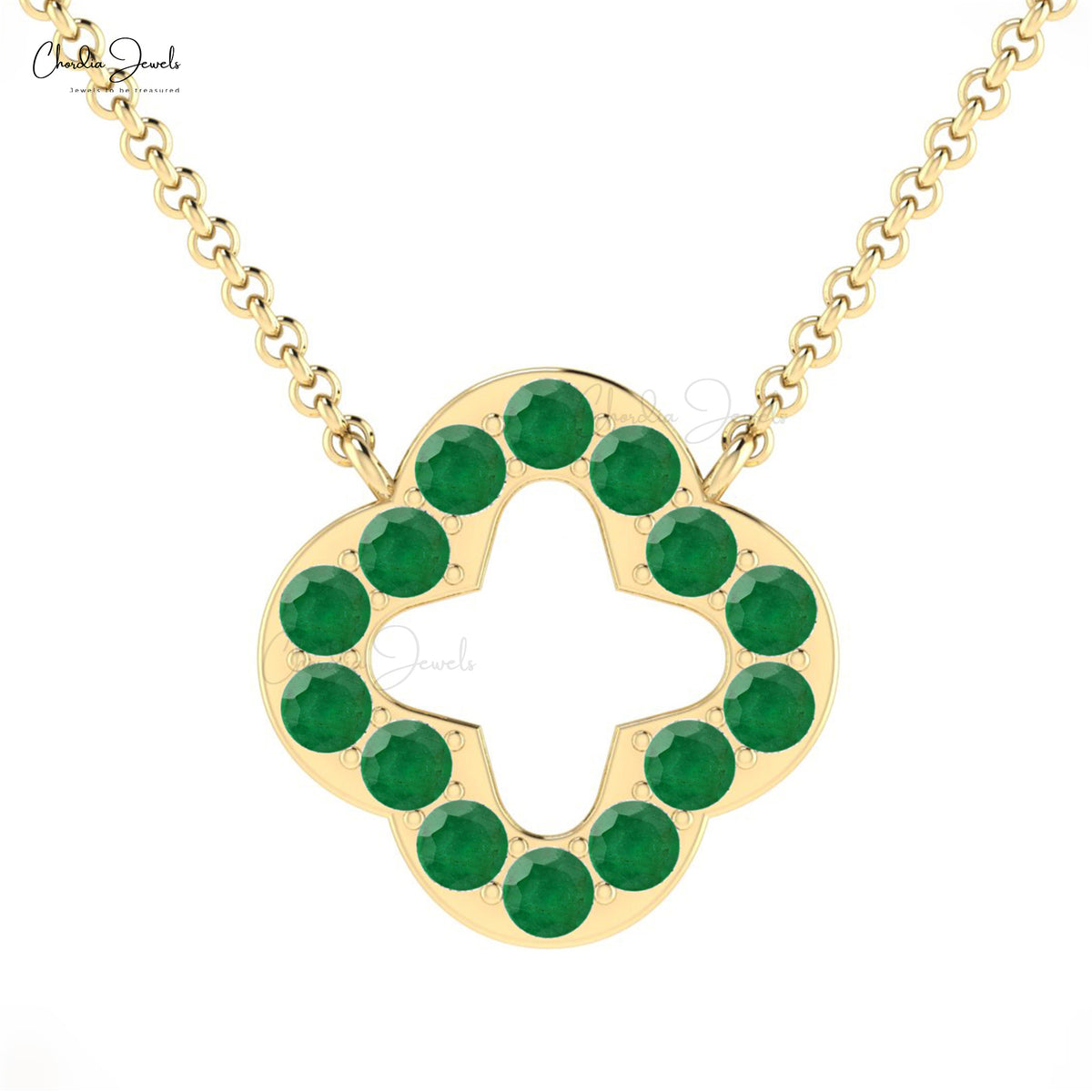 14K Yellow Gold Malachite Four Leaf Clover Necklace, Green