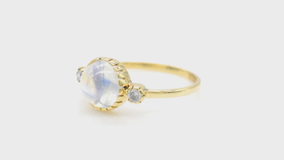 Natural White Rainbow Cabochon Moonstone 10K Solid outlets Gold Ring Moon Star Adjustable Gemstone Dotted Ring Semi Precious Stone Ring Gift for Her