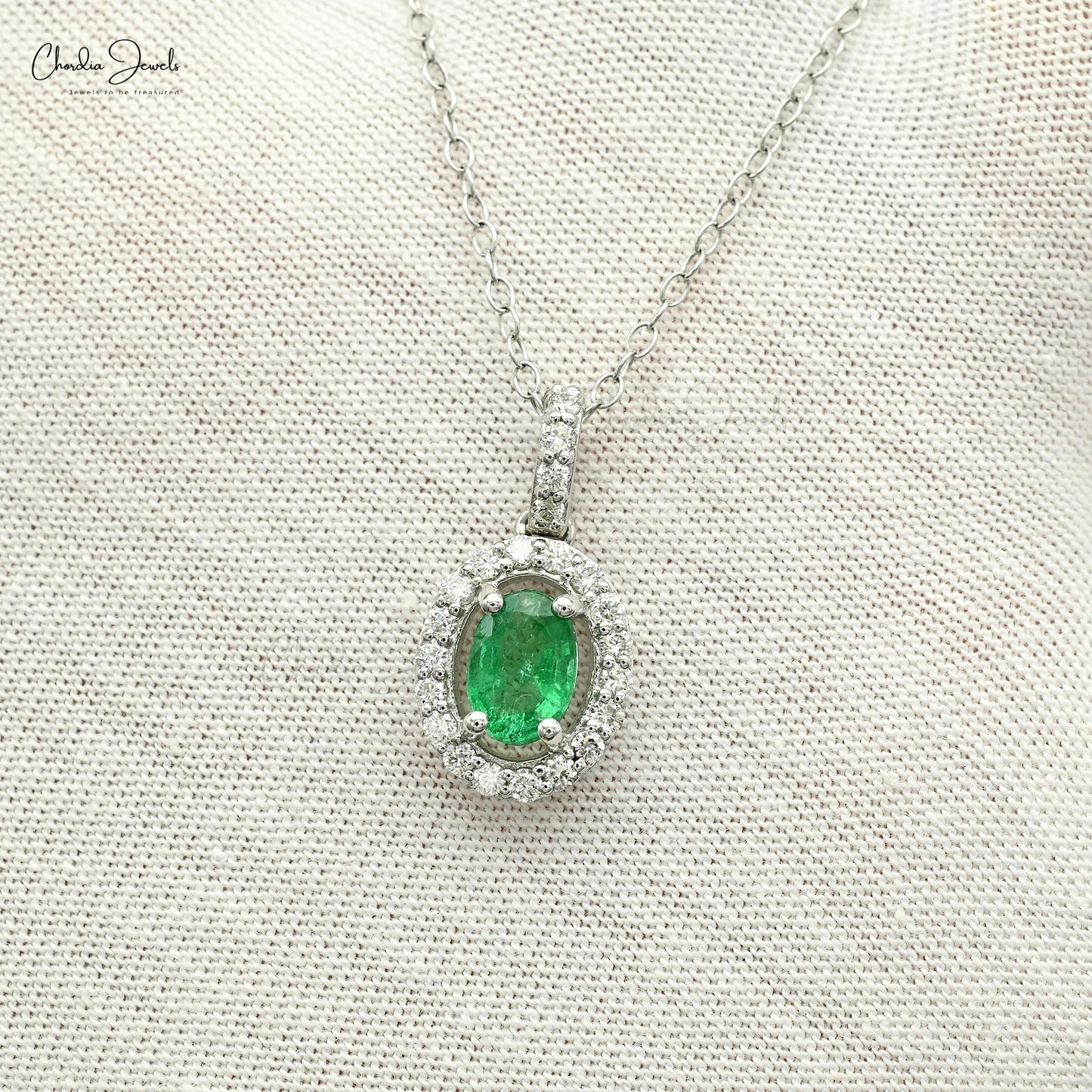 Emerald & Diamond Halo Pendant