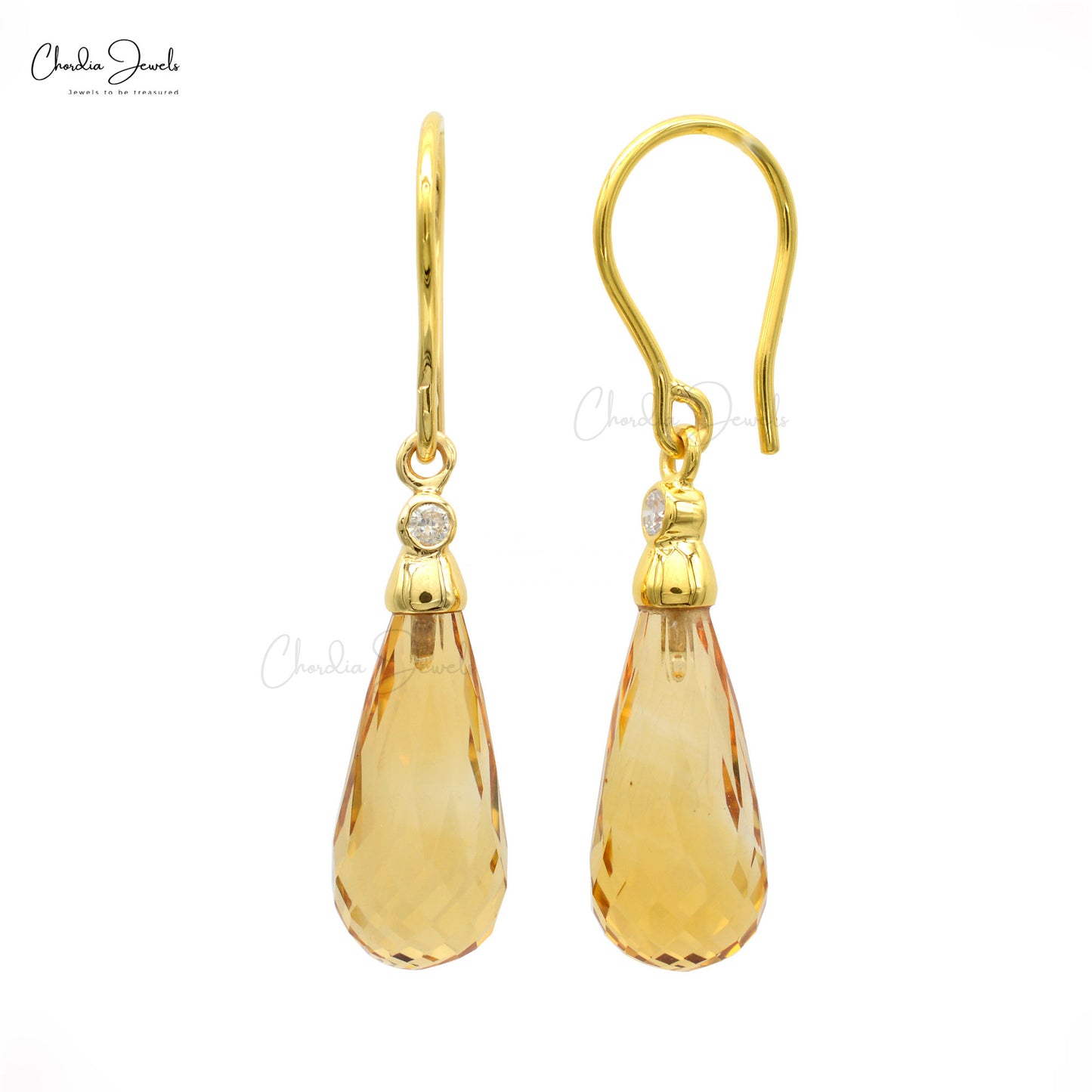 Dangle Hook Earring In 14k Yellow Gold Citrine 10.30 Ct Gemstone Diamond Earrings