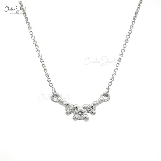 Genuine 0.1 ct White Diamond Three Stone in 14k White Gold Chain Necklace