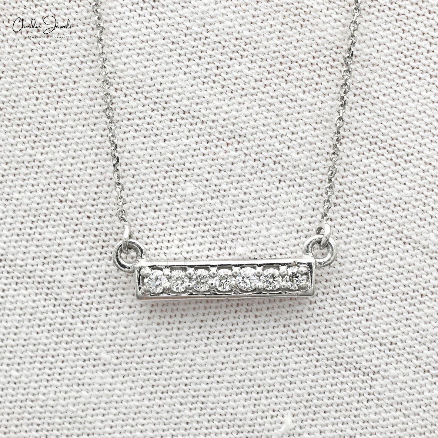 Pave Set Diamond Dainty Necklace 1.6mm Round Gemstone Necklace 14k Solid White Gold Necklace Jewelry