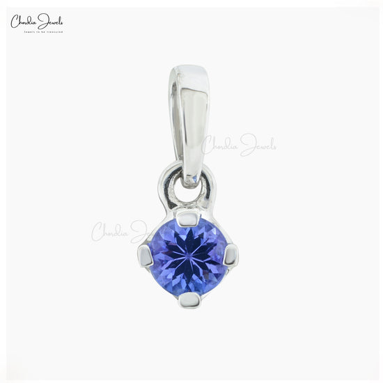 Single Stone Dainty Charm With 0.23 Ct Blue Tanzanite 14k White Gold Solitaire Pendant