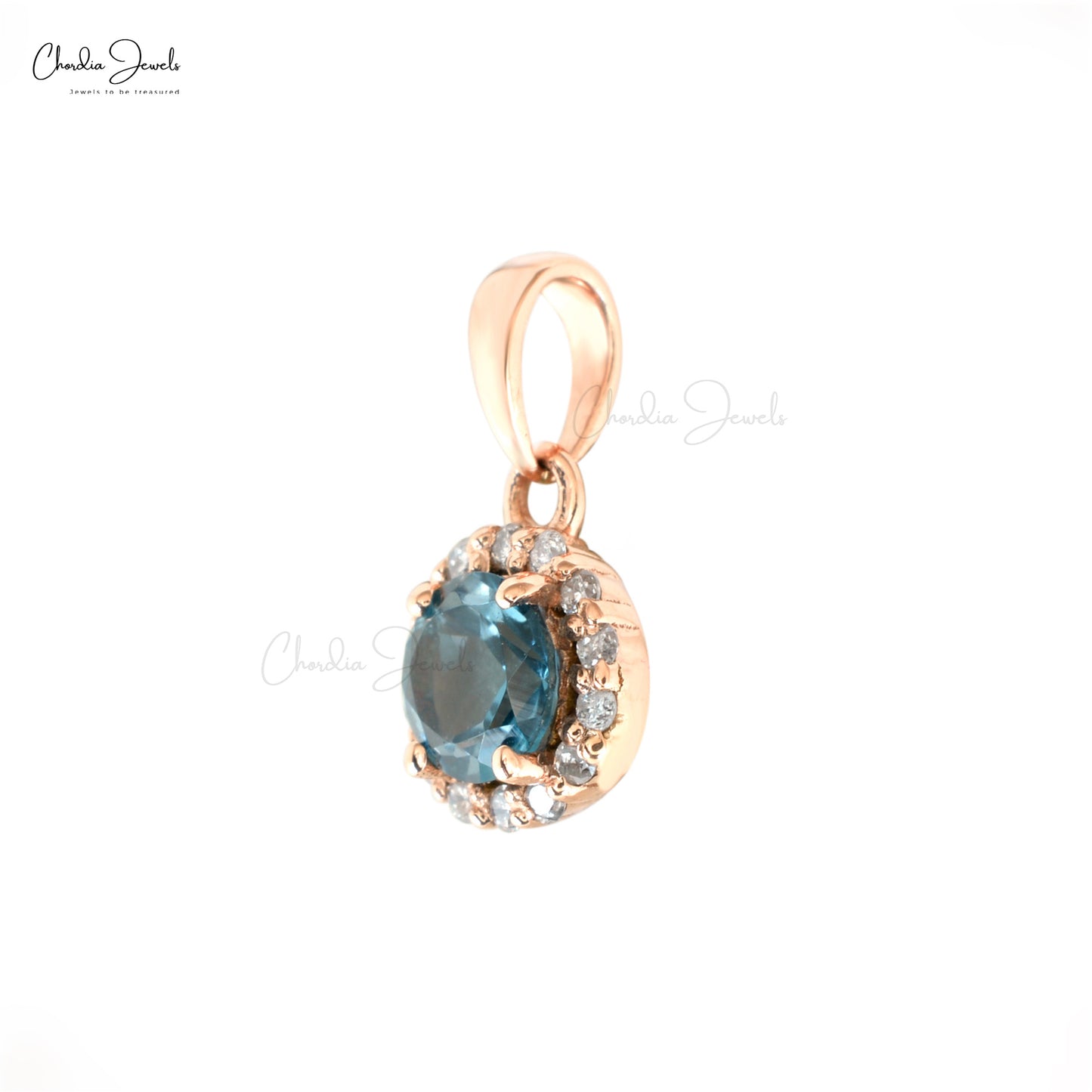 0.32 Cts London Blue Topaz & Diamond Pendant 14k Rose Gold Gemstone Pendant For Her