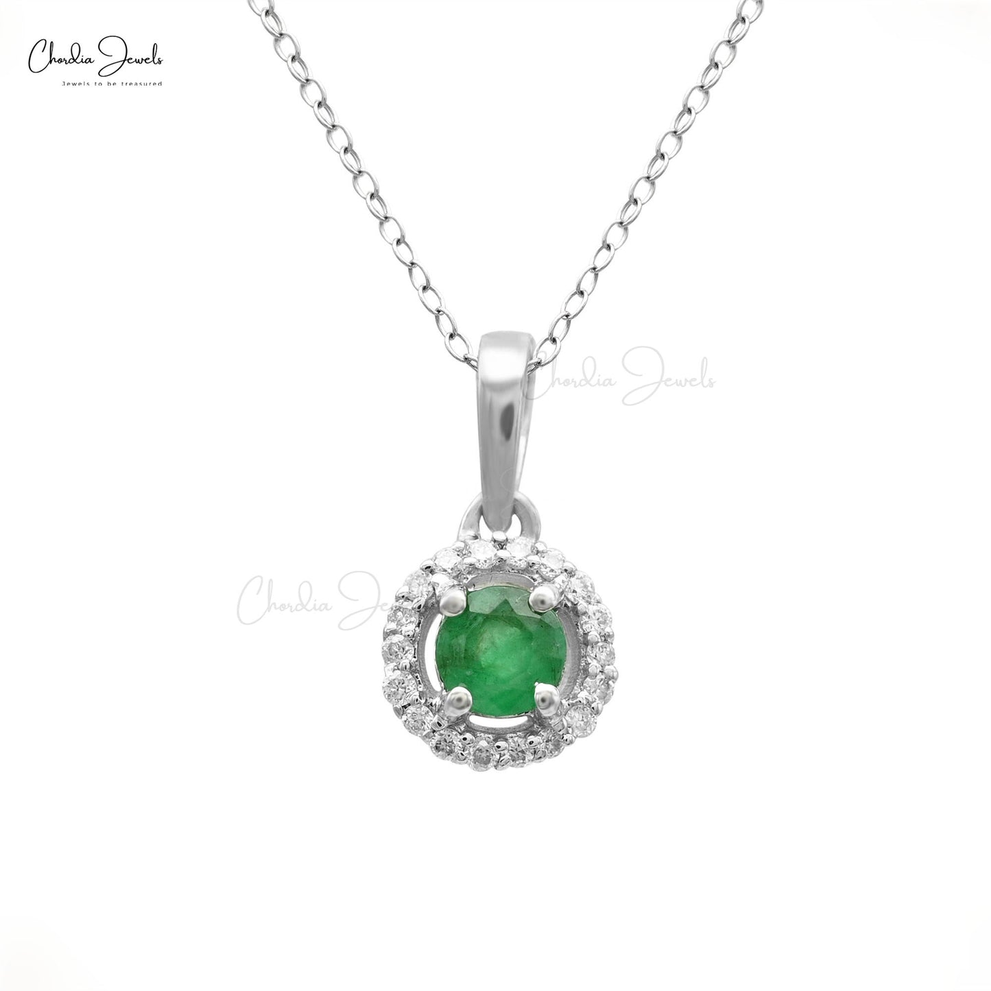 14k Gold Emerald Halo Pendant