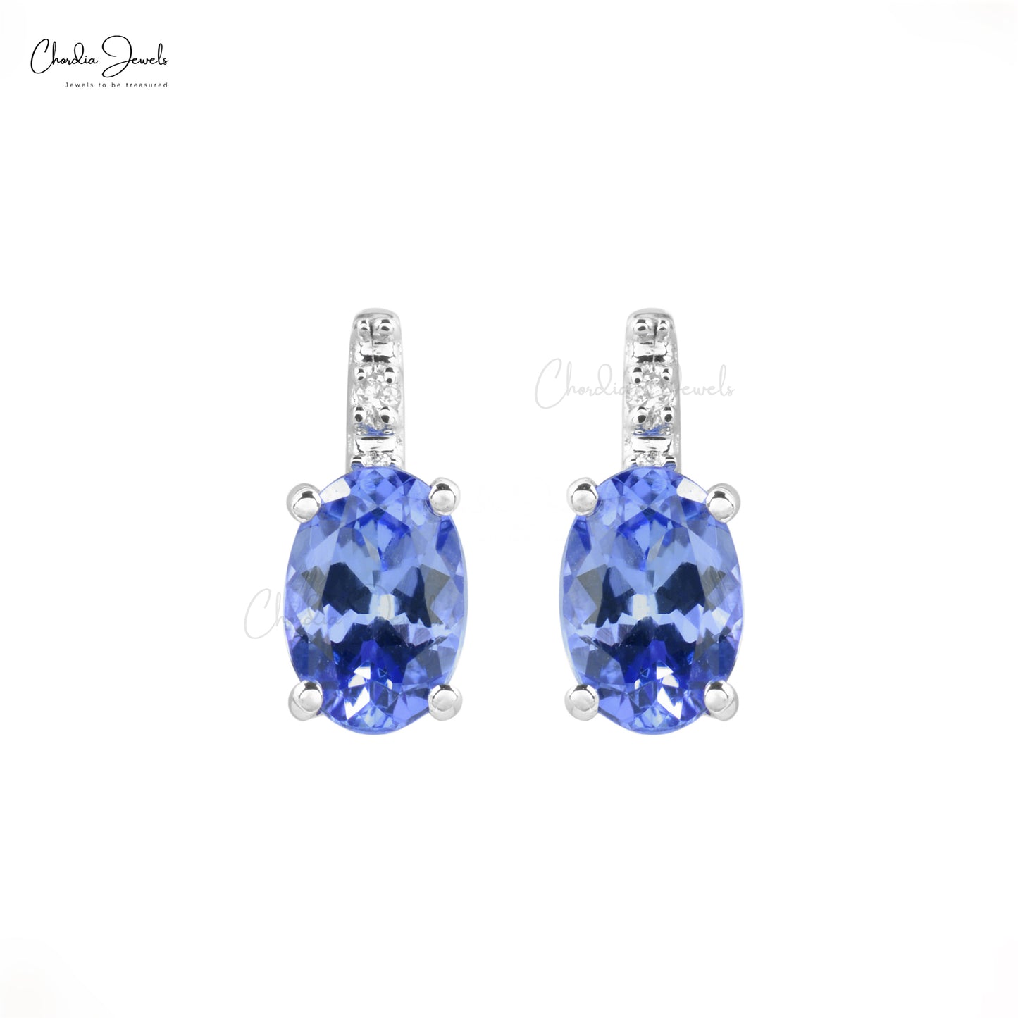 Two Stone Wedding Earrings with 6x4mm Tanzanite And Diamond 14k White Gold Studs