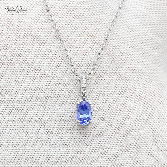 Hidden Bail Locket With 0.54Ct Tanzanite & Diamond In 14k Real White Gold Pendant