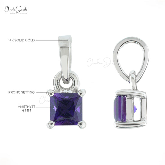 Natural 0.35ct Amethyst Gemstone Solitaire Pendant Solid 14k White Gold Prong Set Pendant