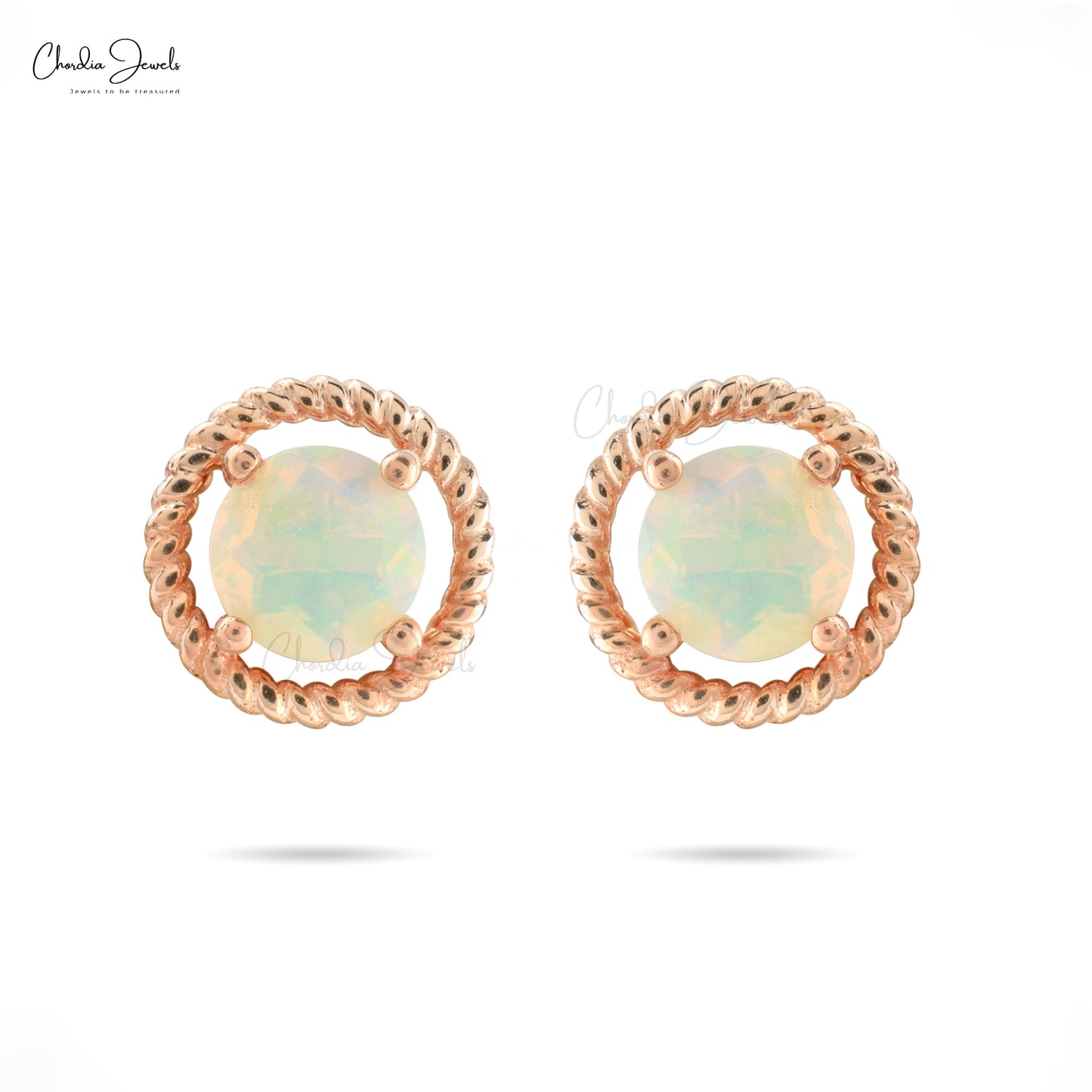 Genuine Ethiopian Opal Studs Earrings 0.74 Ct Brilliant Round Cut Gemstone Studs 14k Solid Rose Gold Minimalist Earrings For Her