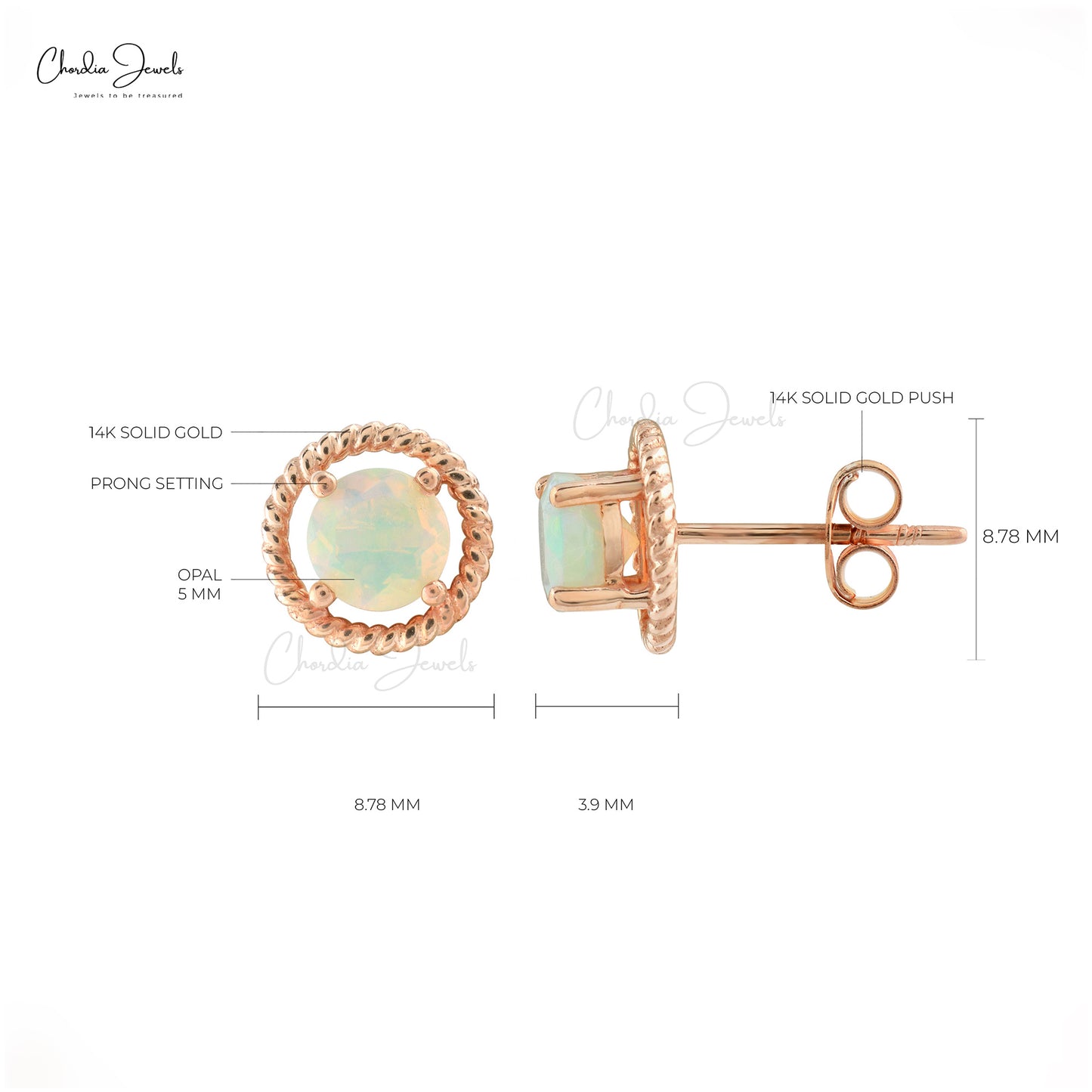 Genuine Ethiopian Opal Studs Earrings 0.74 Ct Brilliant Round Cut Gemstone Studs 14k Solid Rose Gold Minimalist Earrings For Her