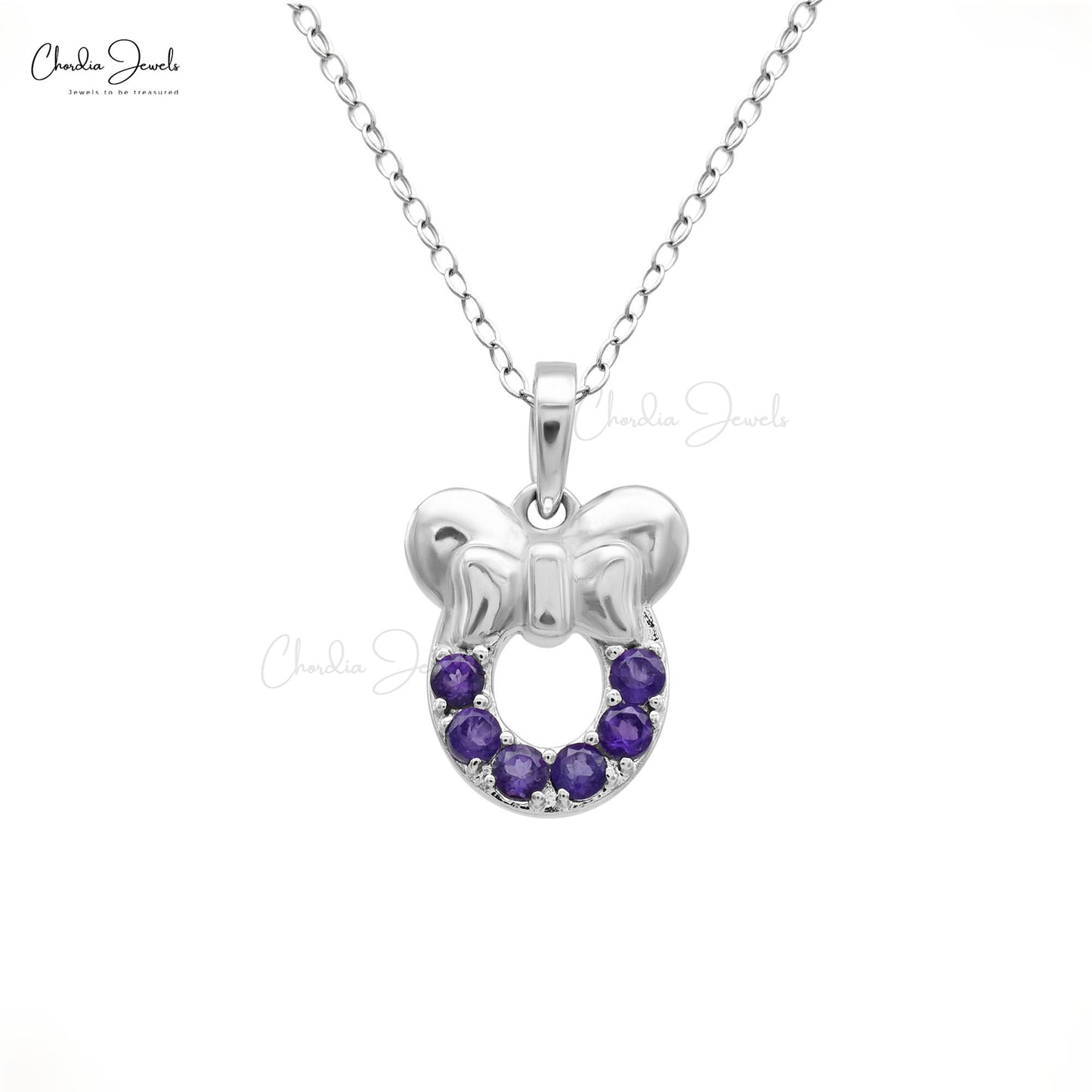 2mm Purple Amethyst Kids Pendant with Real 14k White Gold Mickey Head Jewelry