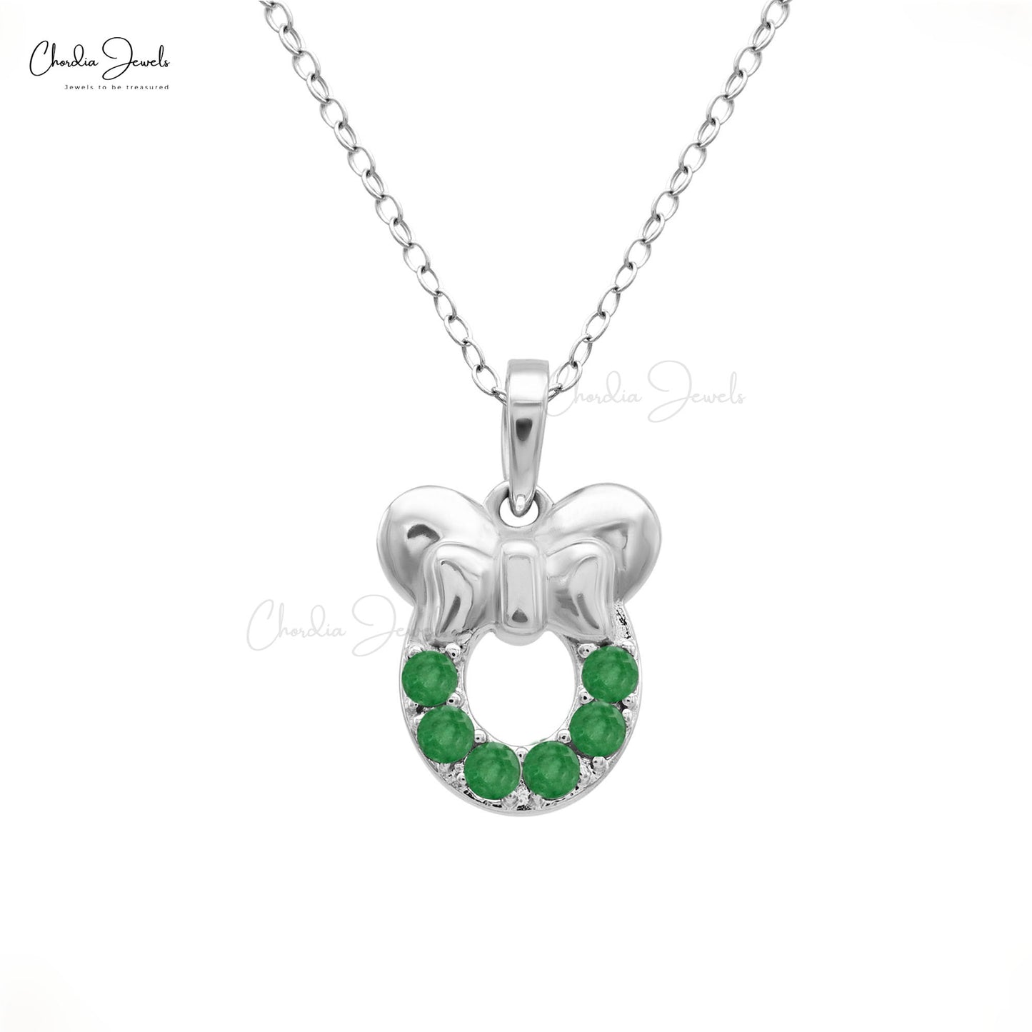 0.18Ct Round Emerald Disney Pendant in 14k Solid White Gold Kids Jewelry For Gift