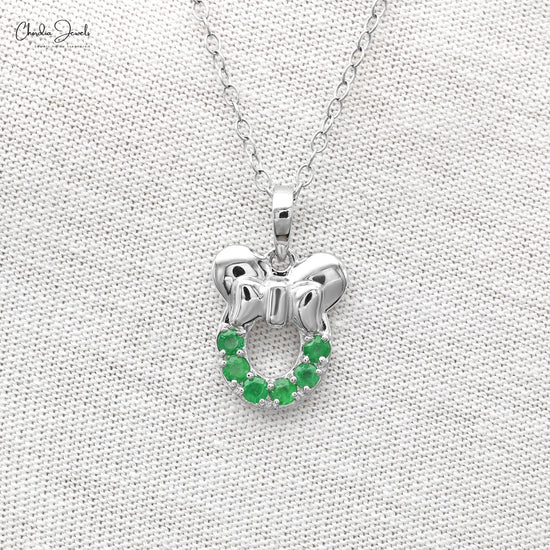 Mickey Mouse Style 14k Solid Pendant With 2mm Zambian Emerald Kids Pendant Fine Jewelry