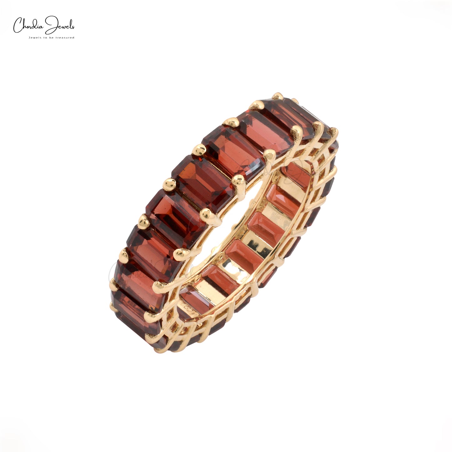 Eternity 7.44CTW Red Garnet Gemstone Stackable Band in 14k Yellow Gold Ring Size 7