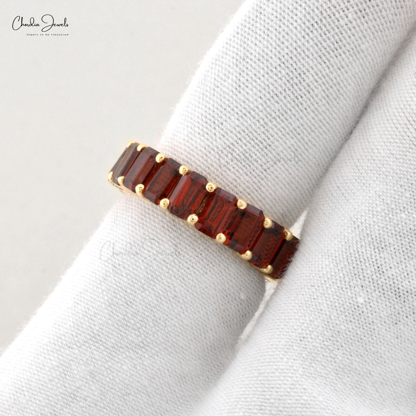 Eternity 7.44CTW Red Garnet Gemstone Stackable Band in 14k Yellow Gold Ring Size 7