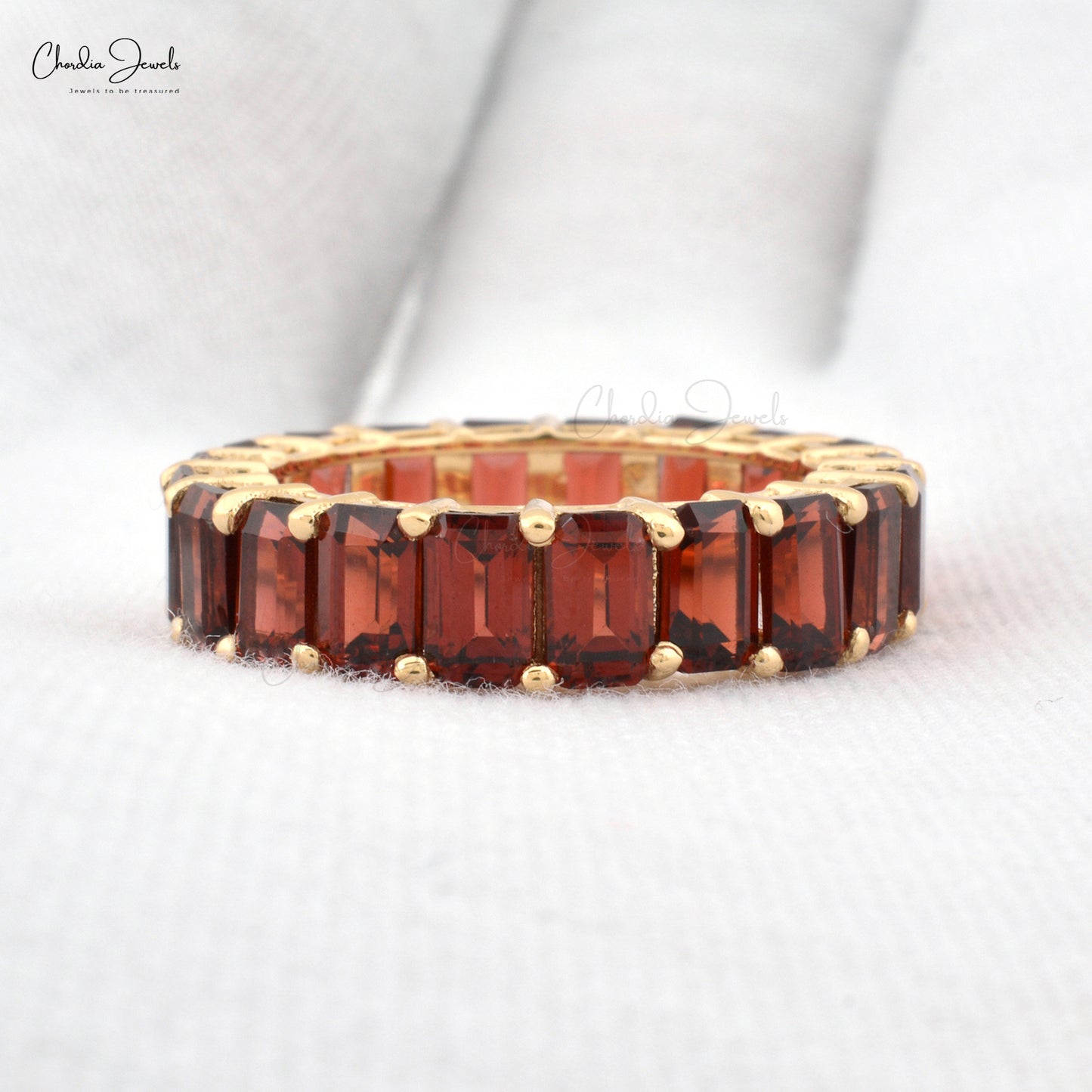 Eternity 7.44CTW Red Garnet Gemstone Stackable Band in 14k Yellow Gold Ring Size 7