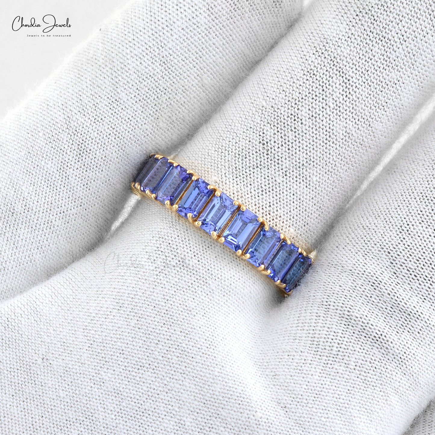 Octagon Eternity Ring With 5x3mm Tanzanite 14k Yellow Gold Wedding Band Size US6.5