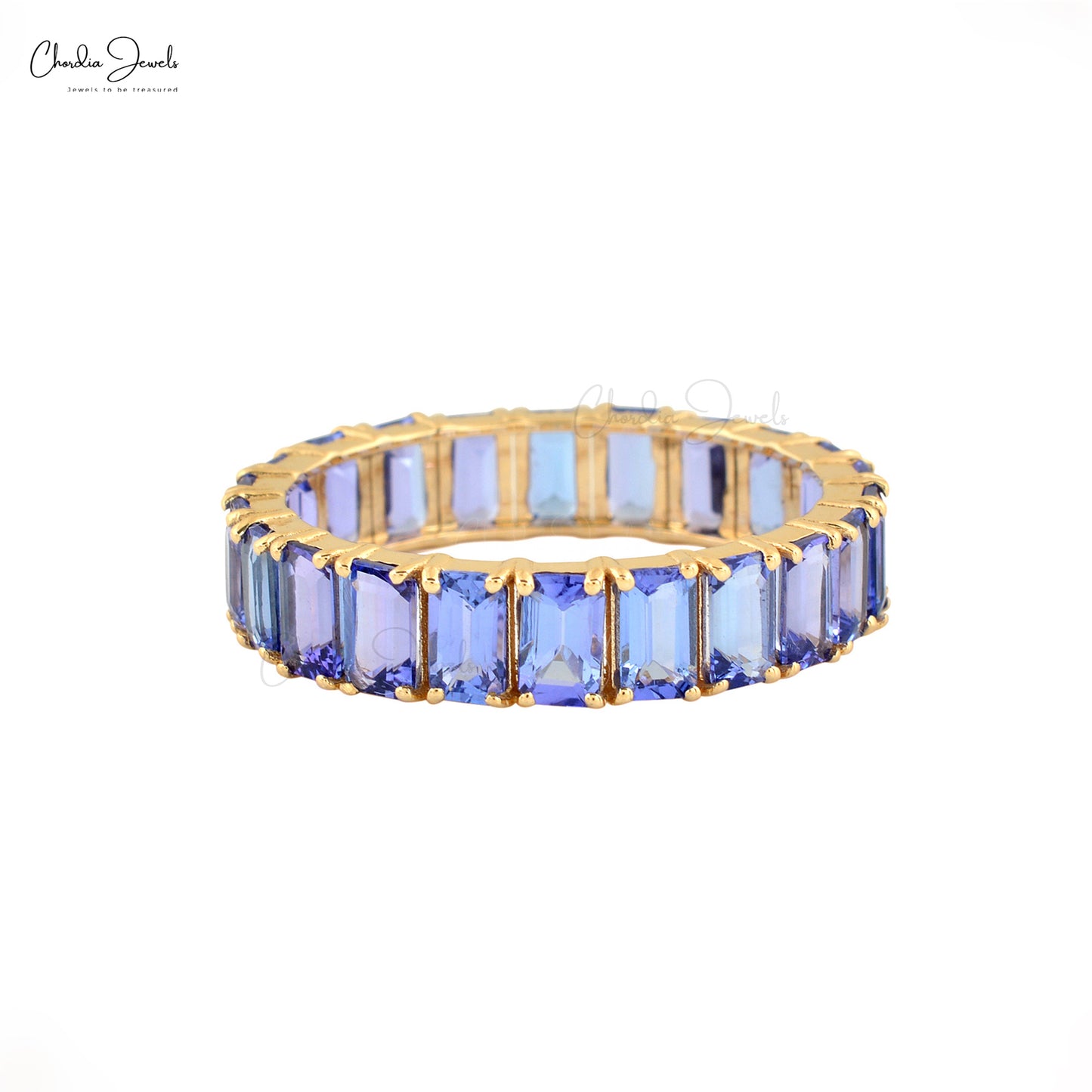 Octagon Eternity Ring With 5x3mm Tanzanite 14k Yellow Gold Wedding Band Size US6.5