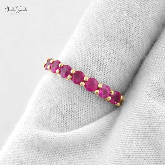 Half Eternity 7 Stone Band In 14k Yellow Gold Ruby 3mm Gemstone Stackable Ring Size US6