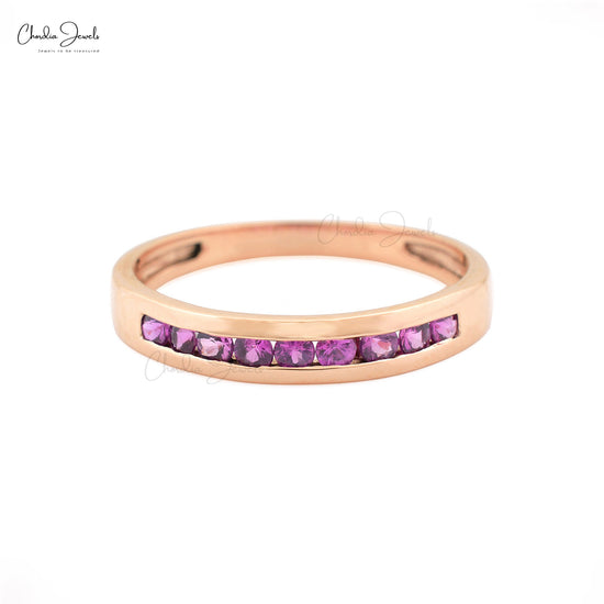 Solid 14k Gold Stacking Band With 0.32Ct Pink Sapphire Halfway Rings For Her