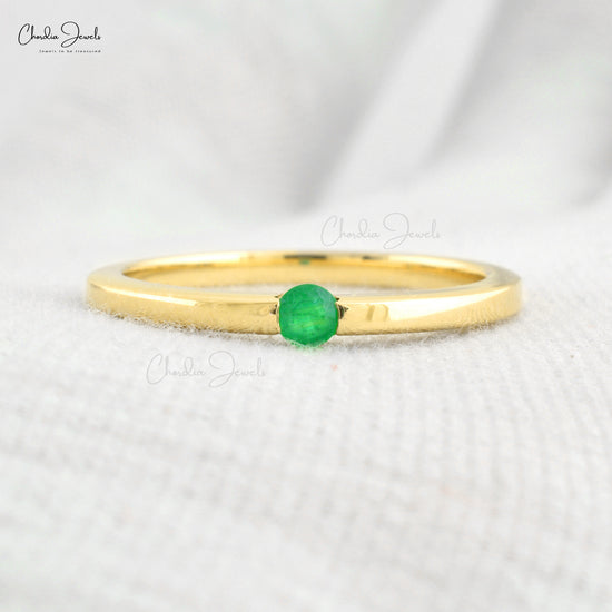 Genuine 3mm Zambian Emerald Solitaire 14k Solid Gold Rings For Women