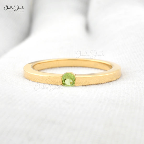 Genuine Peridot Solitaire Ring 3mm Brilliant Round Cut 0.12 Ct Gemstone 14k Solid Yellow Gold Ring Prong Set Fine Jewelry August Birthstone For Anniversary Gift