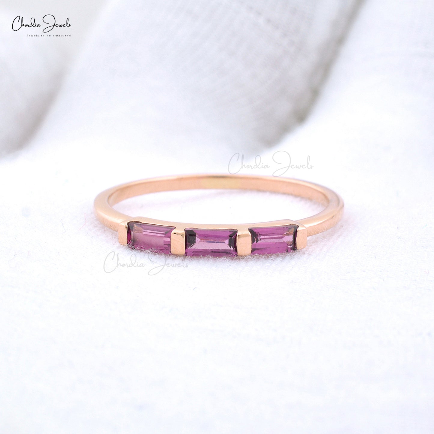 Rhodolite Garnet 0.24Ct Oval Baguette Natural Gemstone Ring 14k Solid Rose Gold Half Channel Set Ring For Engagement Minimalist Jewelry For Women