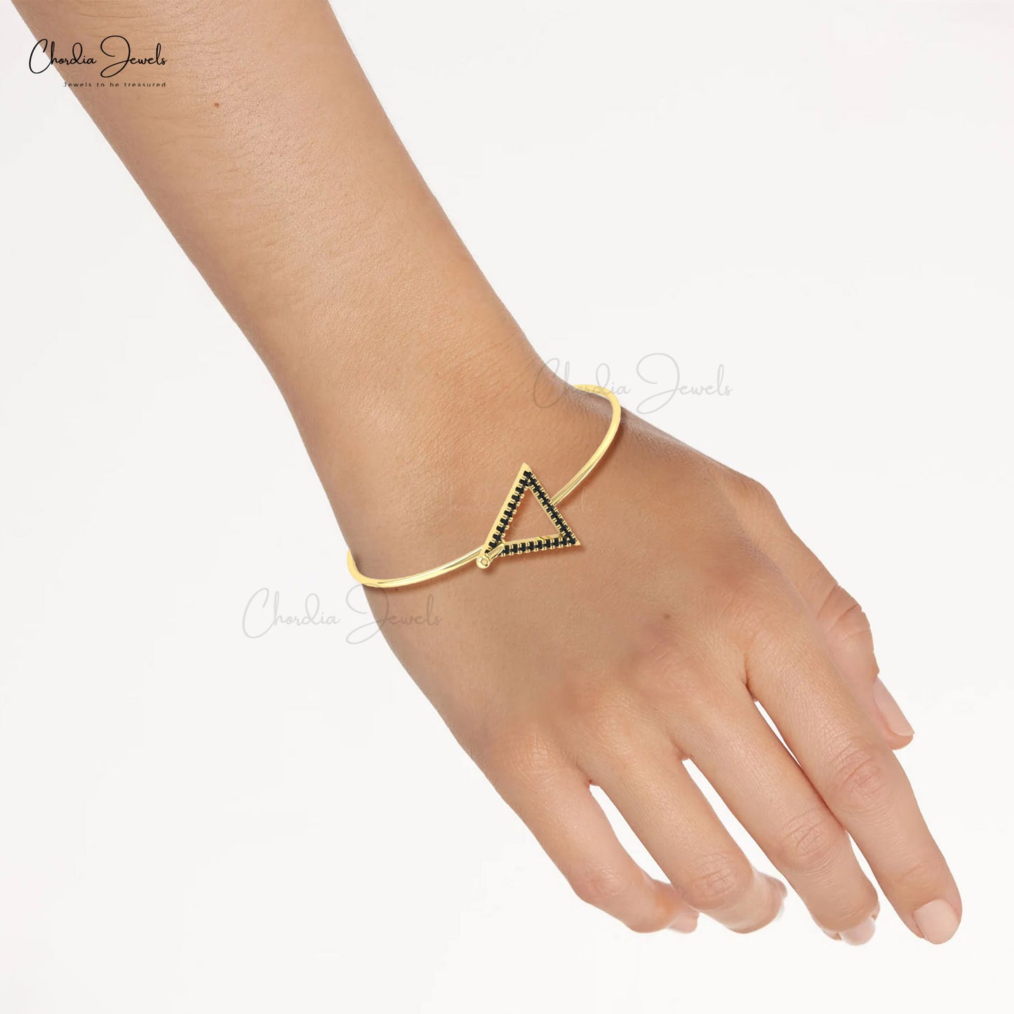 AAA Black Diamond Triangle Hook Bangle In Real 14k Gold Hallmarked Jewelry For Women