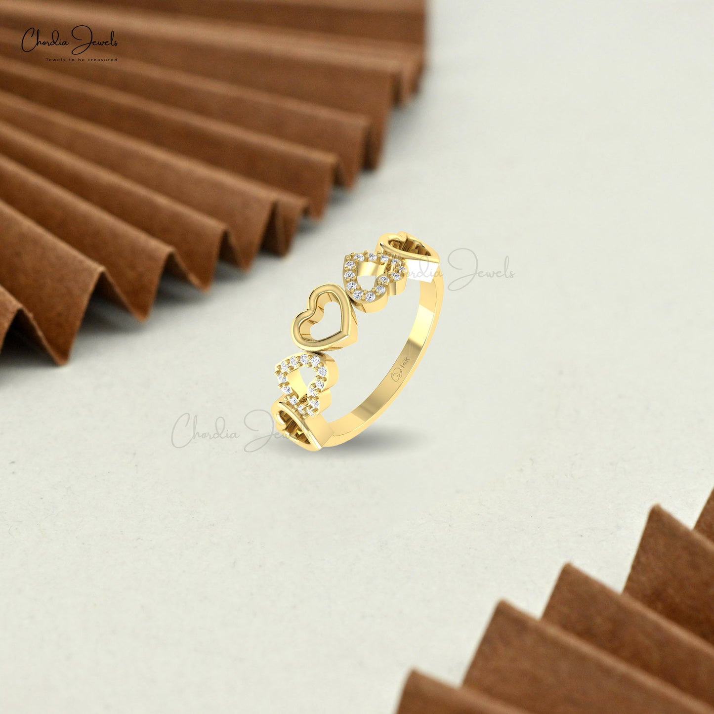 Five Heart Ring in 14k Solid Gold Pave Set 1mm White Diamond Love Ring For Her