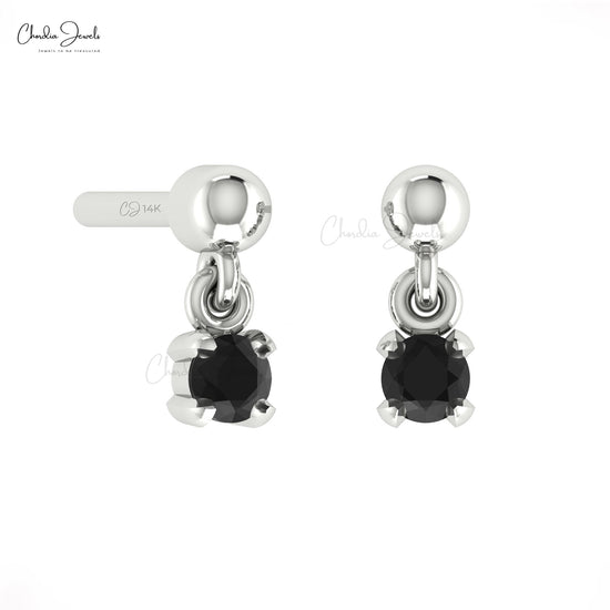 Dangling 2.50mm Round Black Diamond Solitaire Push Back Earrings In 14k Real Gold Jewelry