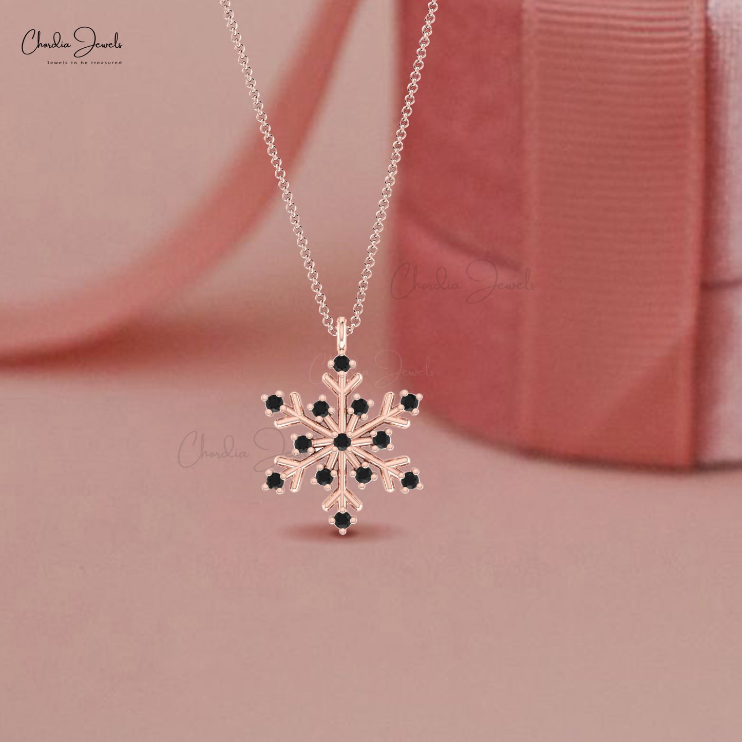 Floral 14k Real Gold 1.50mm Round Black Diamond Snowflake Pendant For Birthday