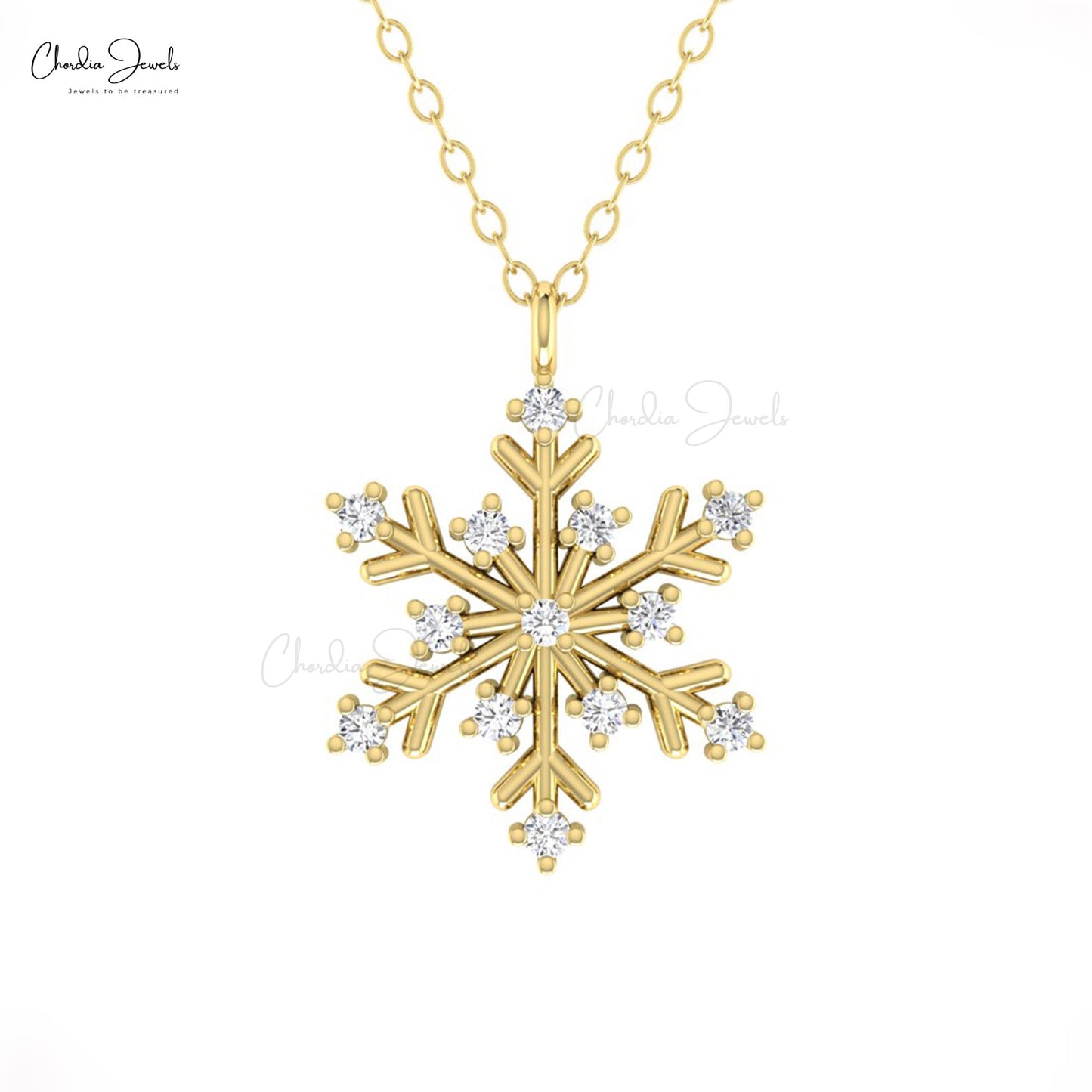 Genuine 1.5mm Round White Diamond Snowflake Floral Pendant in 14k Real Gold