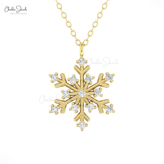 Snowflake Floral Pendant With 1.5mm G-H Diamond Prong Set In 14k Pure Gold Necklace