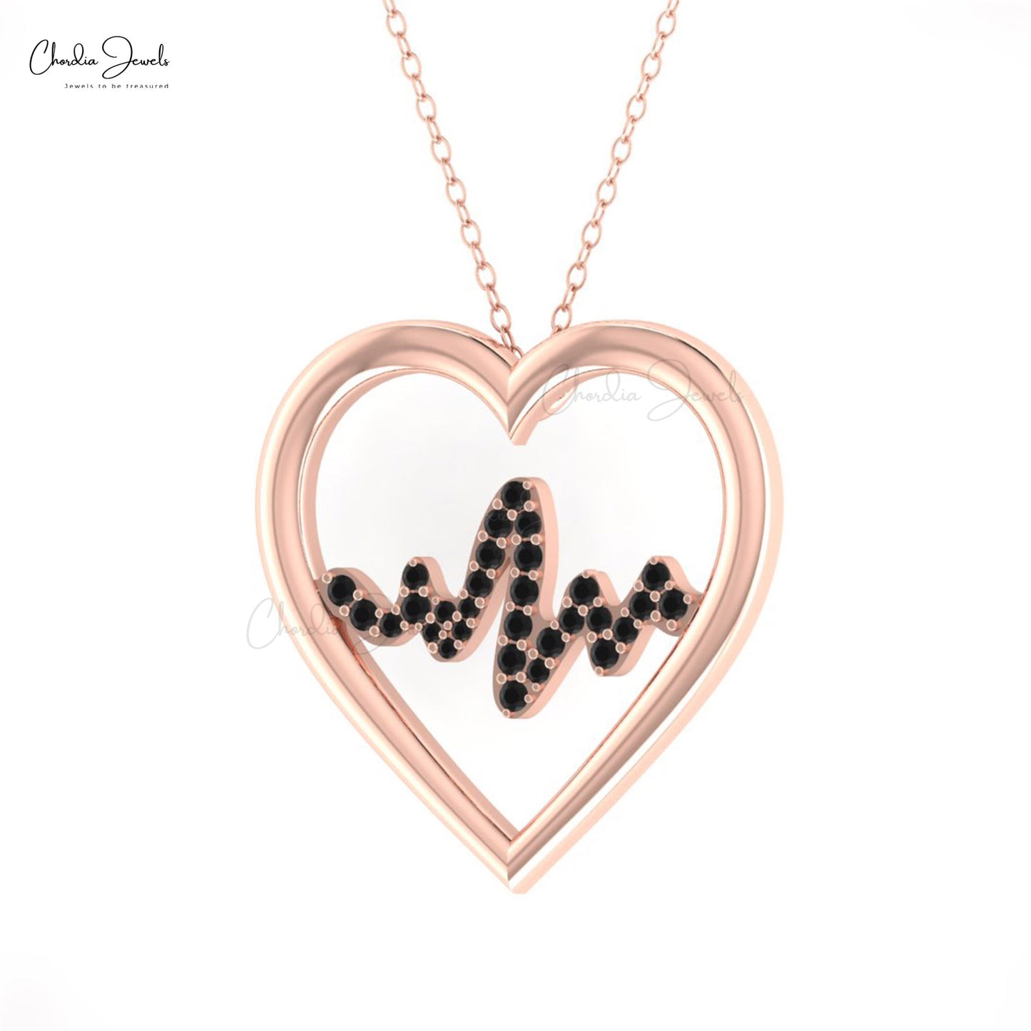 Heart Beat 0.33 TCW Black Diamond Accented Heart Shape Pendant in 14k Solid Gold Girlfriend Gift