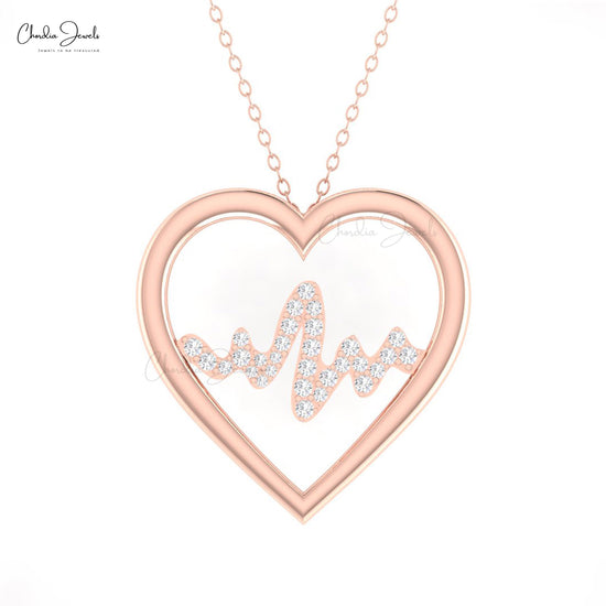 Heart Shape 14k Solid Gold With Round Cut G-H Diamond Lifeline Heartbeat Pendant