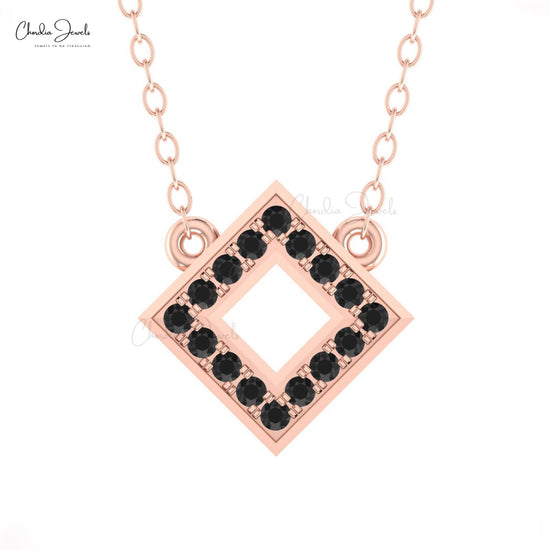 Genuine Black Diamond Open Necklace In 14k Solid Gold Square Shape Fine Jewelry For Mom