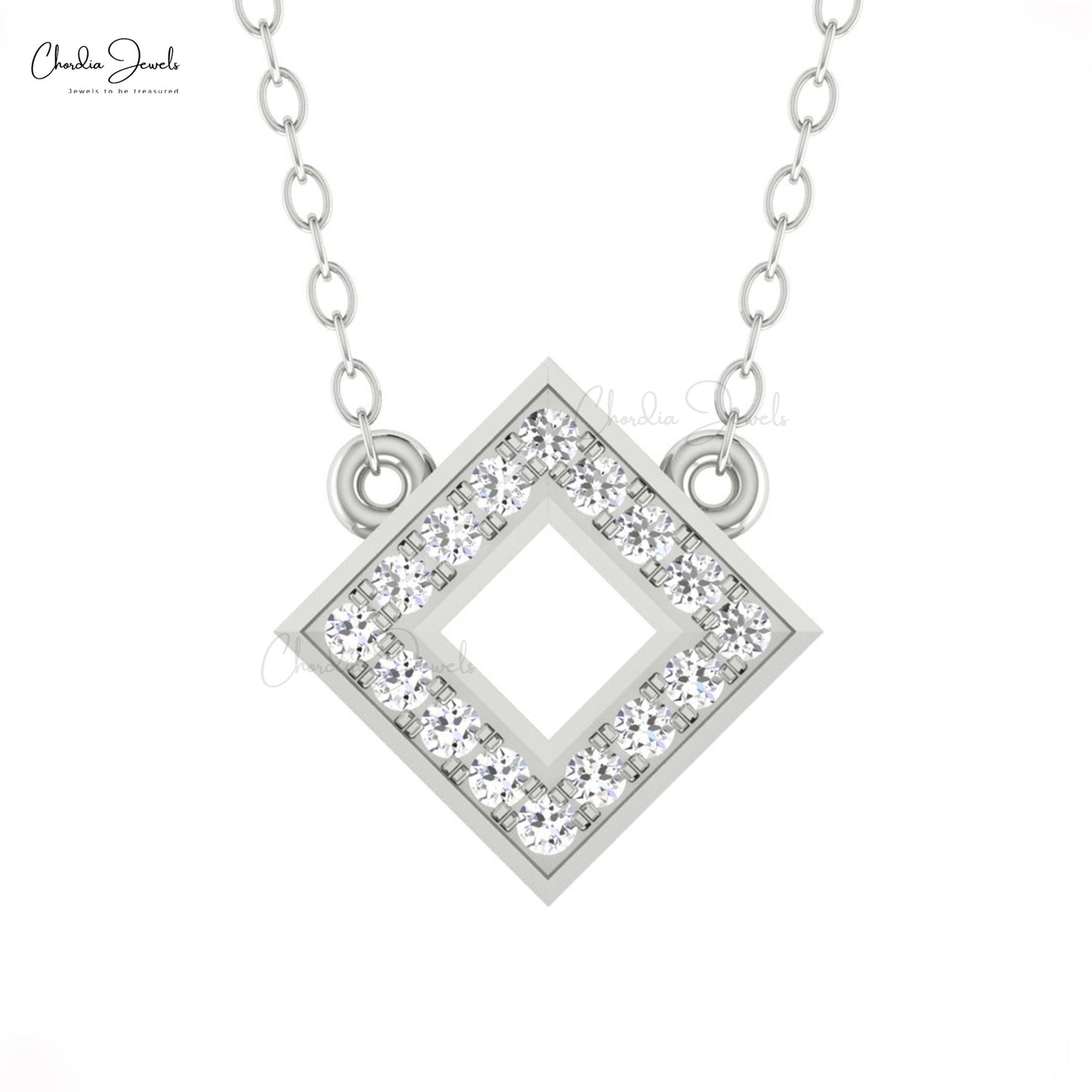 White Gold Open Square Necklace 