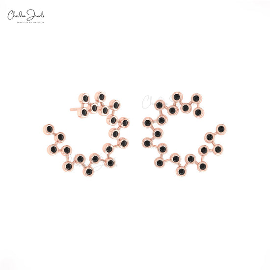 Cluster Real 14k Gold With Round Black Diamond Constellation Earrings For Women