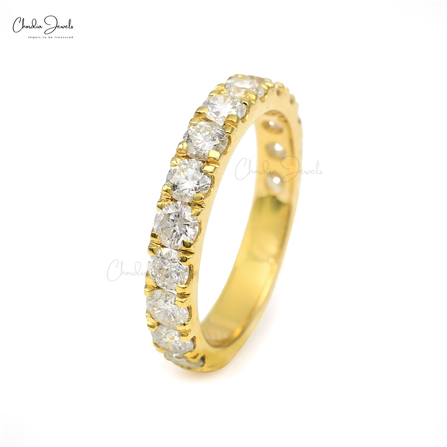 Round Cut Half Eternity Band In 14k Yellow Gold G-H Diamond 3mm Stackable Wedding Ring