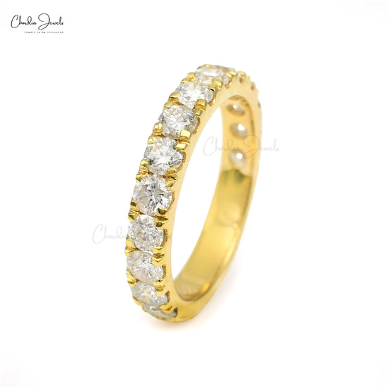 Round Cut Half Eternity Band In 14k Yellow Gold G-H Diamond 3mm Stackable Wedding Ring