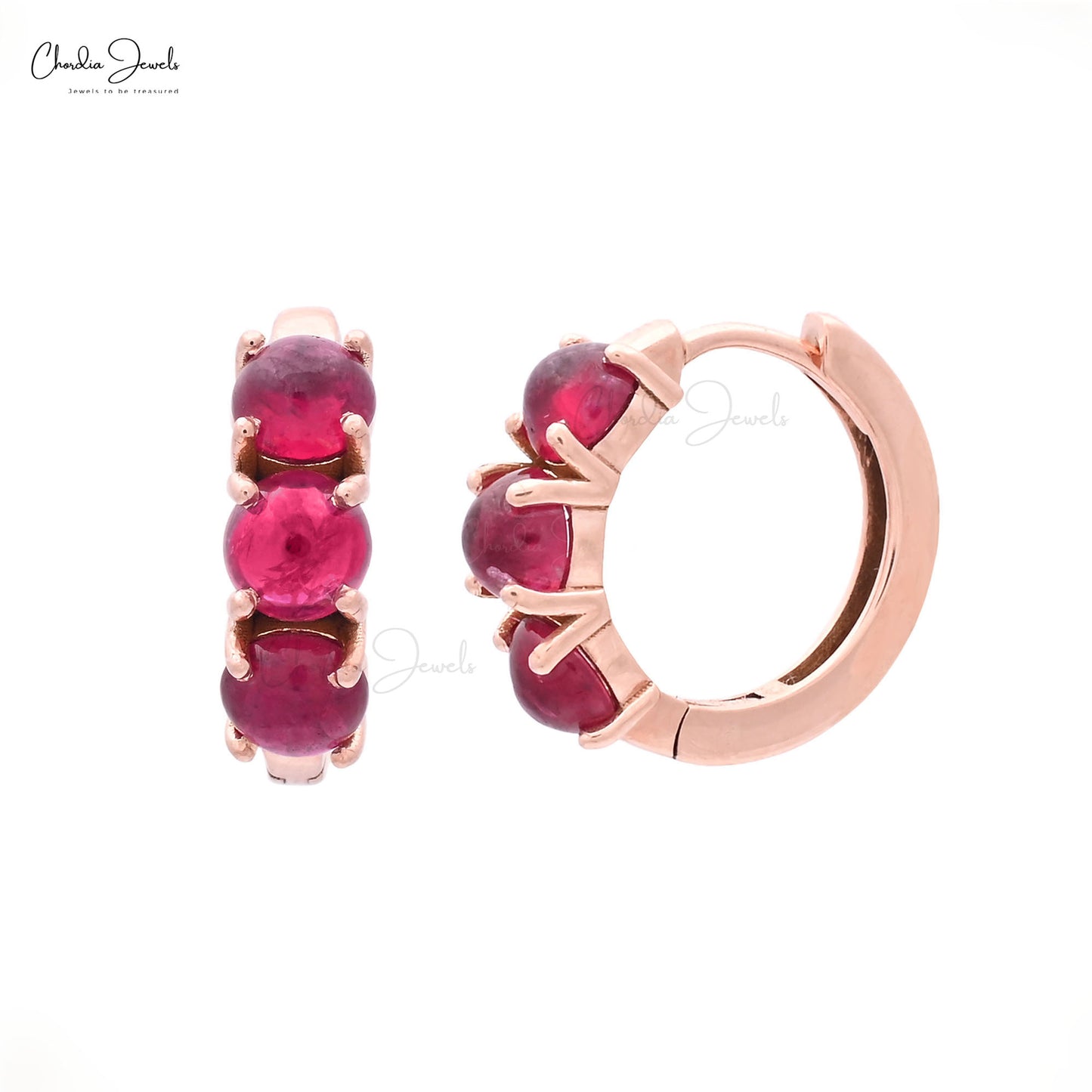 Natural Burma Ruby Huggies Hoops With 14k Solid Rose Gold Latch Back Daughter Earrings