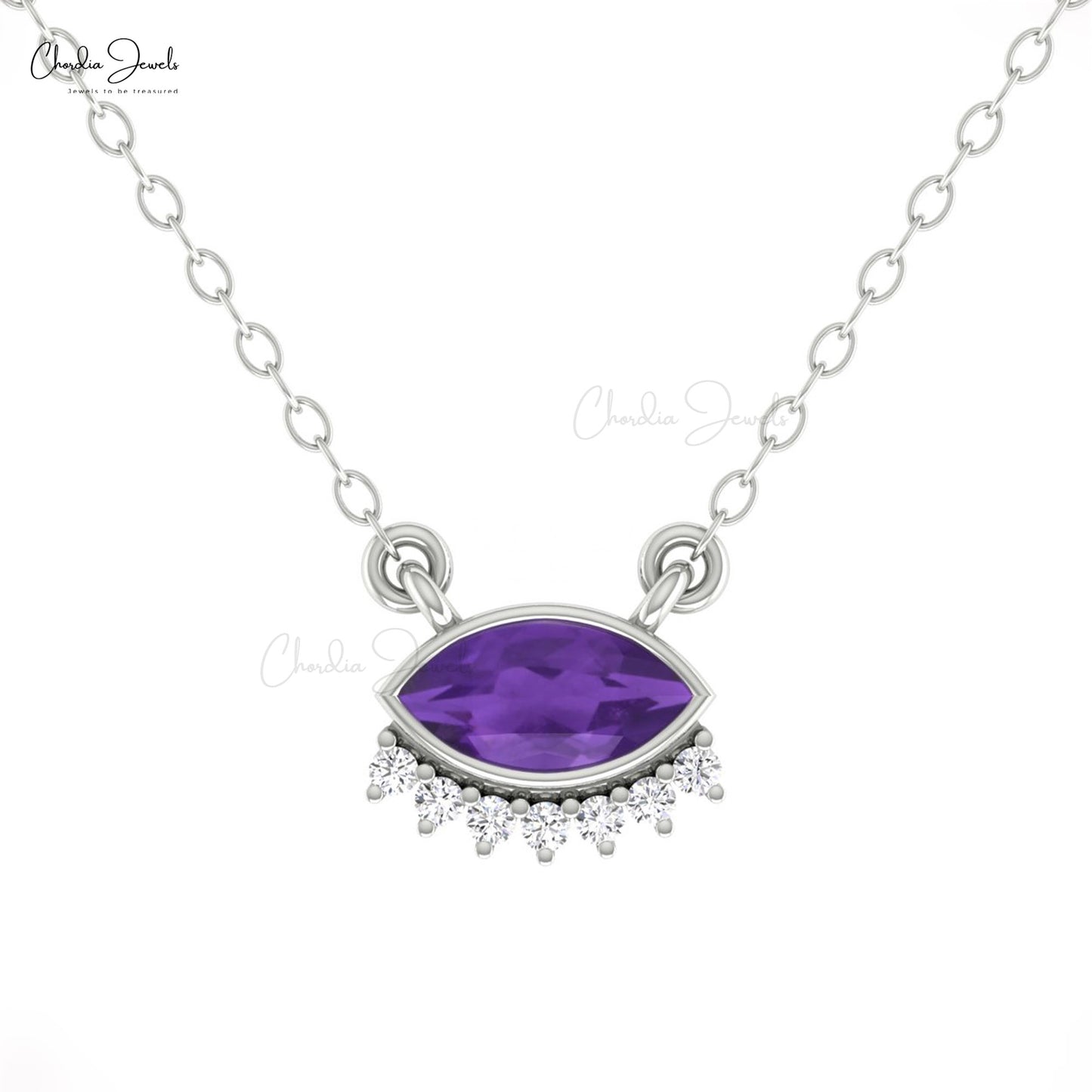 Marquise Cut Amethyst And Diamond Necklace