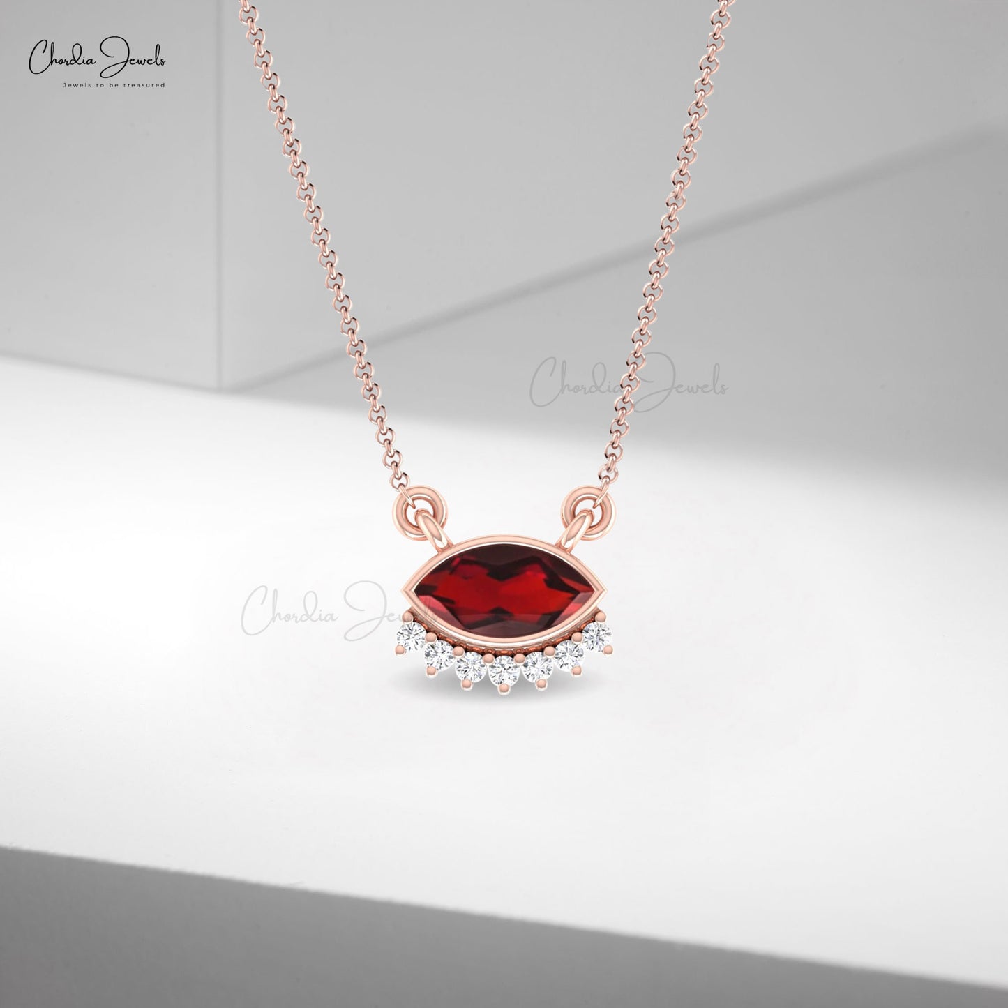 Floating Diamond With 0.4 CT Garnet 14k Solid Gold Dual Birthstone Bezel Set Necklace