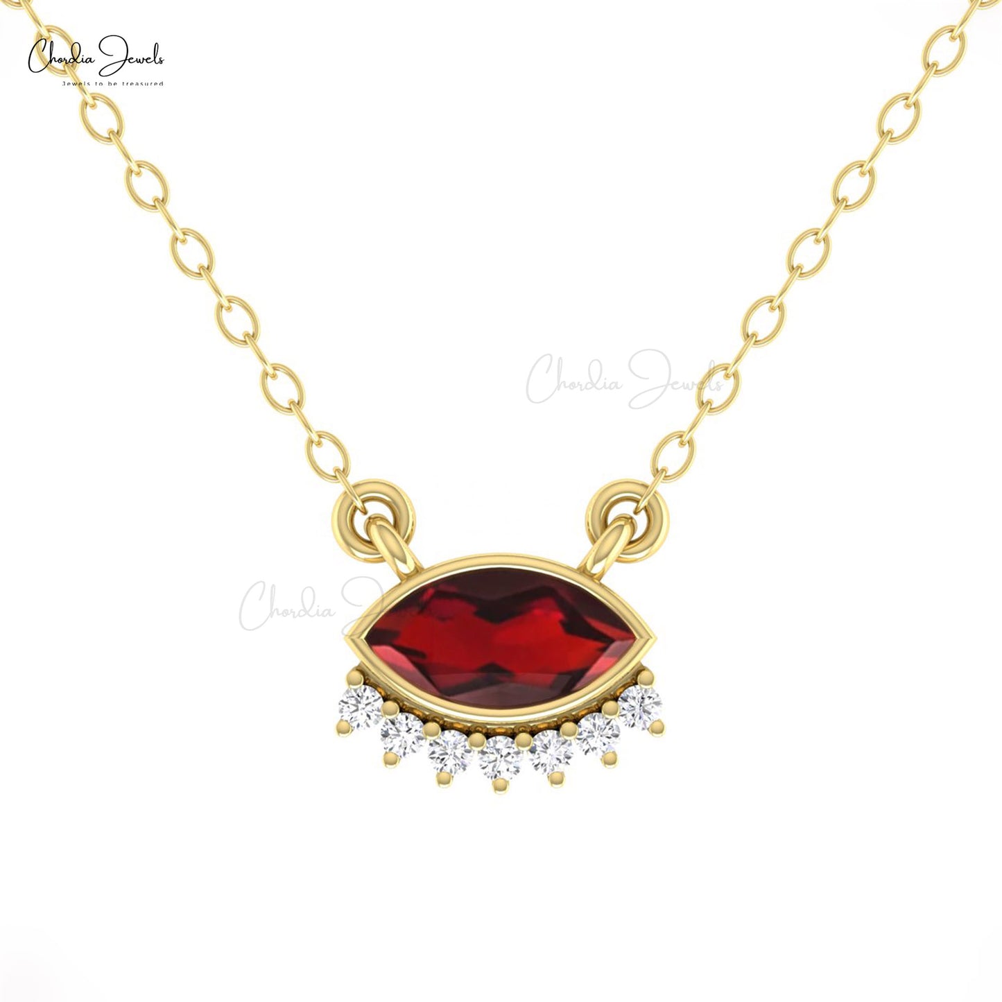 Floating Diamond With 0.4 CT Garnet 14k Solid Gold Dual Birthstone Bezel Set Necklace