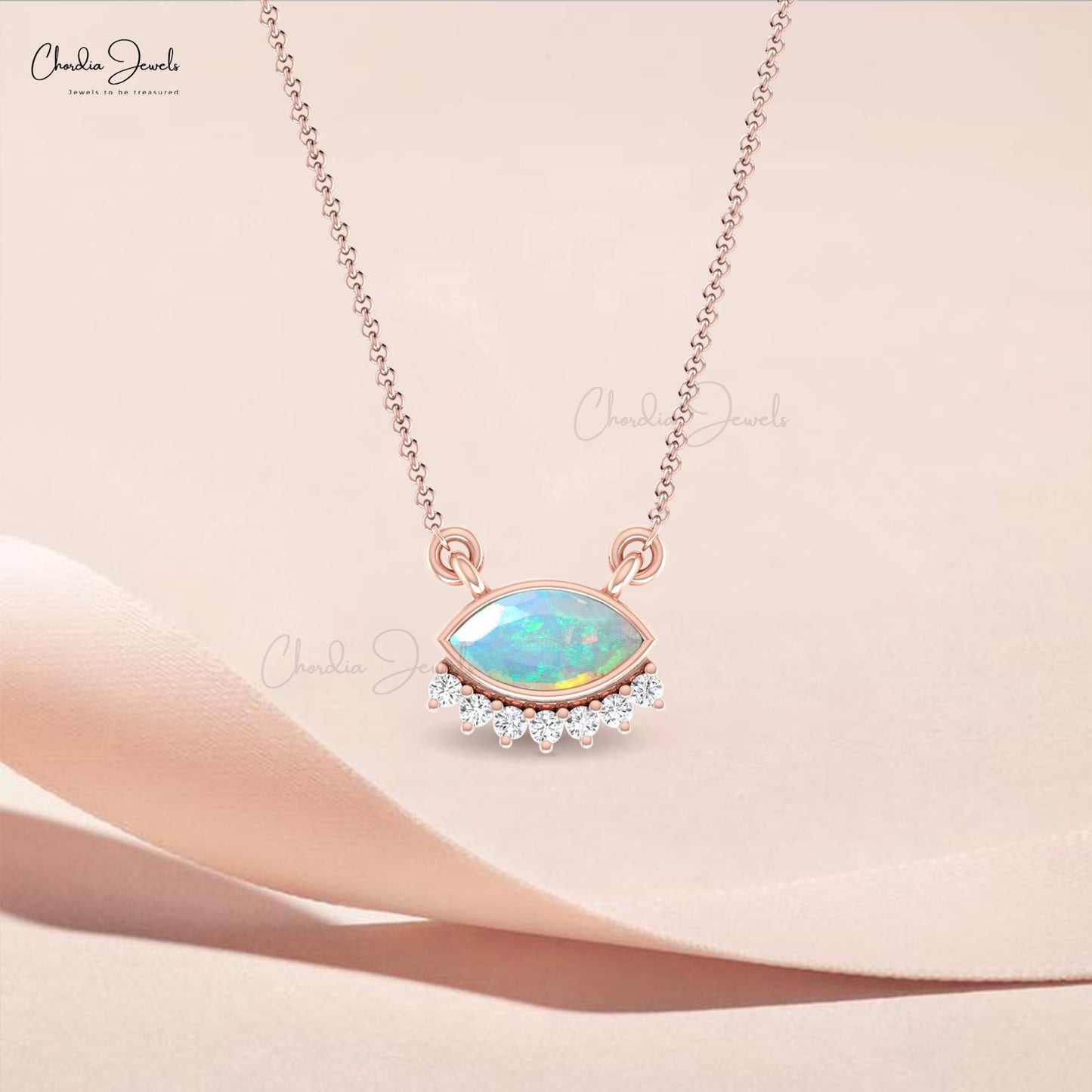 Bezel Set Gemstone Necklace With 0.4 CT Fire Opal And Diamond 14k Real Gold Dainty Necklace