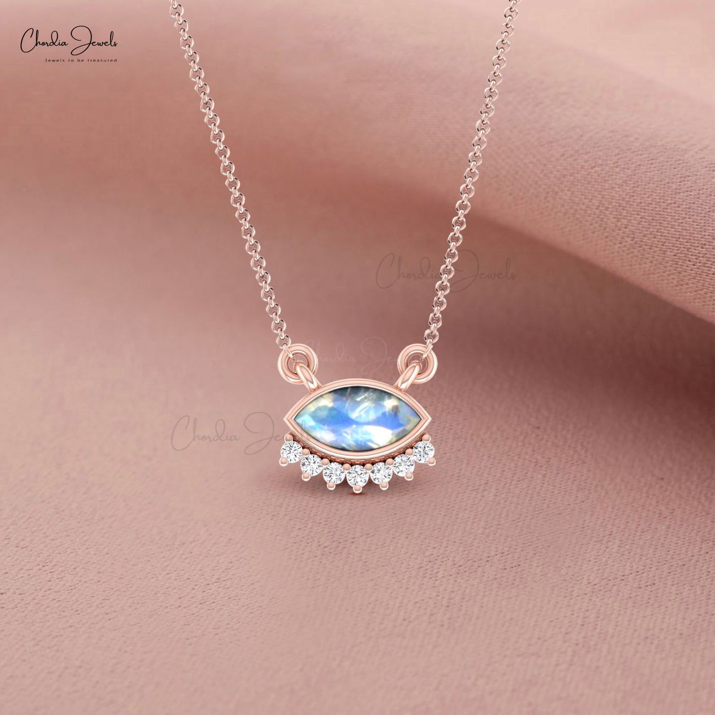 Real 14k Gold Evil Eye Pendant With 0.35 Ct Moonstone & Diamond Pendant