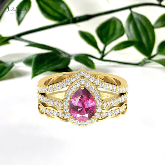 Multilayer Halo Diamond Ring in 14k Real Gold With 0.96 Ct Rhodolite Garnet Split Shank Ring