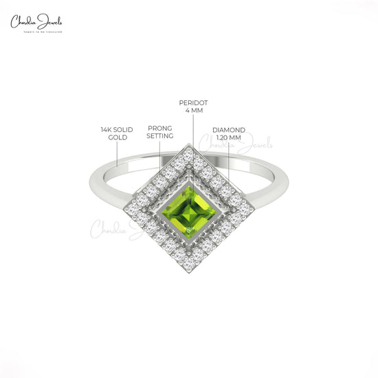 Natural Square Peridot Ring