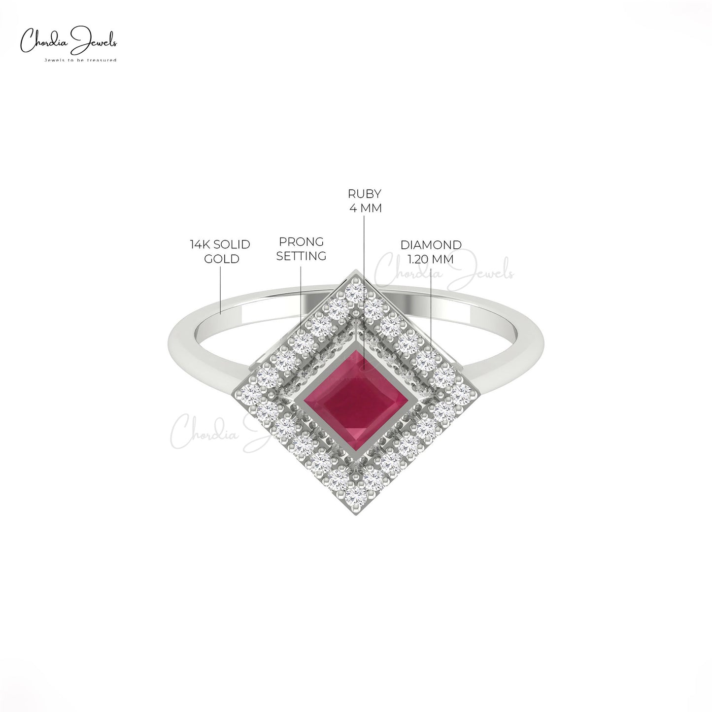 Natural 0.48Ct Ruby Gemstone With 14k Real Gold Diamond Halo Engagement Ring